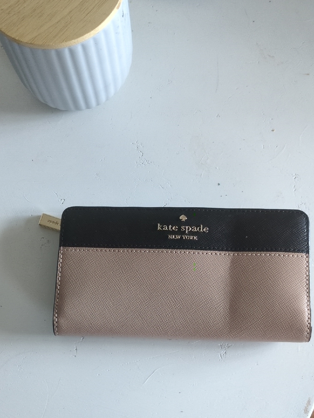 kate spade Black and Taupe Two-Tone Zip Wallet